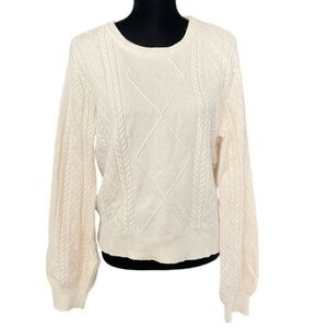 Cyrus Cable Knit Sweater Women XL Ivory Pullover Long Sleeve Fisherman cozy warm